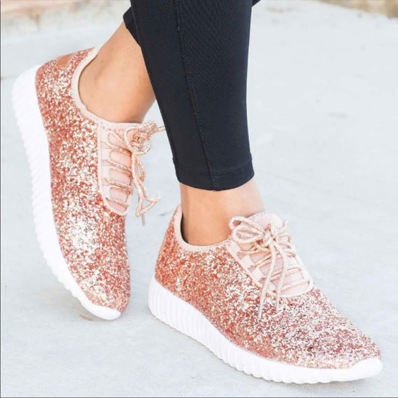 Boutique Shoes - NIB Lightweight Rose Gold Glitter Sparkly Sneakers